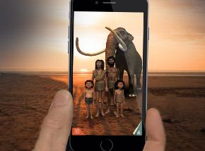 App depiction of Hominins on the beach with mammoth