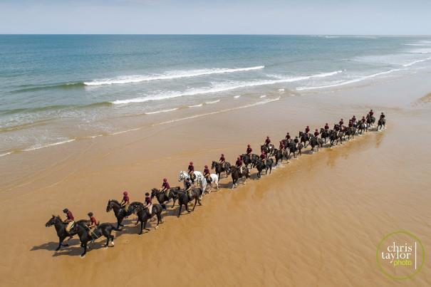 Aerial view of the Household Cavalry Mounted Regiment at Holkham Beach