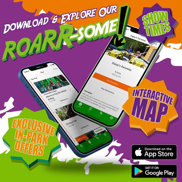 Poster display app information for Roarr! Dinosaur adventure park