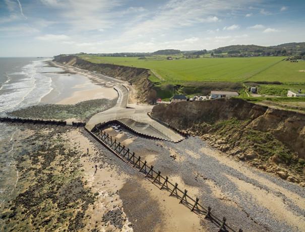 Aerial view of West Runton Beach and ramp