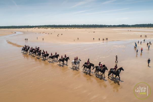 Aerial view of the Household Cavalry Mounted Regiment at Holkham Beach