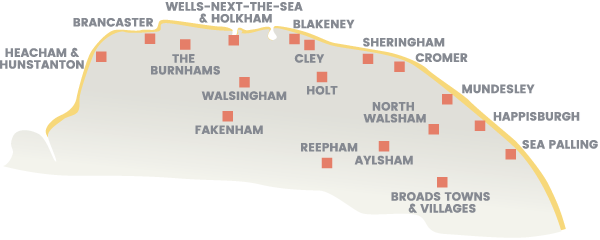 Map of towns and villages in North Norfolk