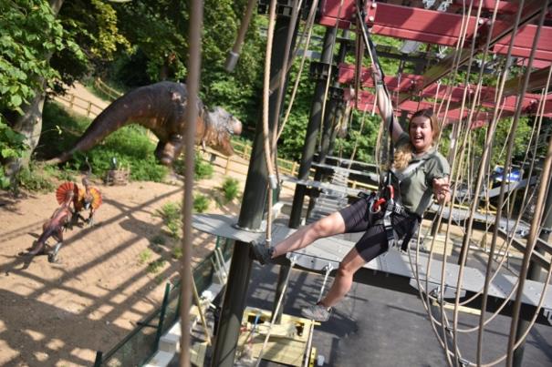visitor on high ropes at Roarr dinosaur adventure park